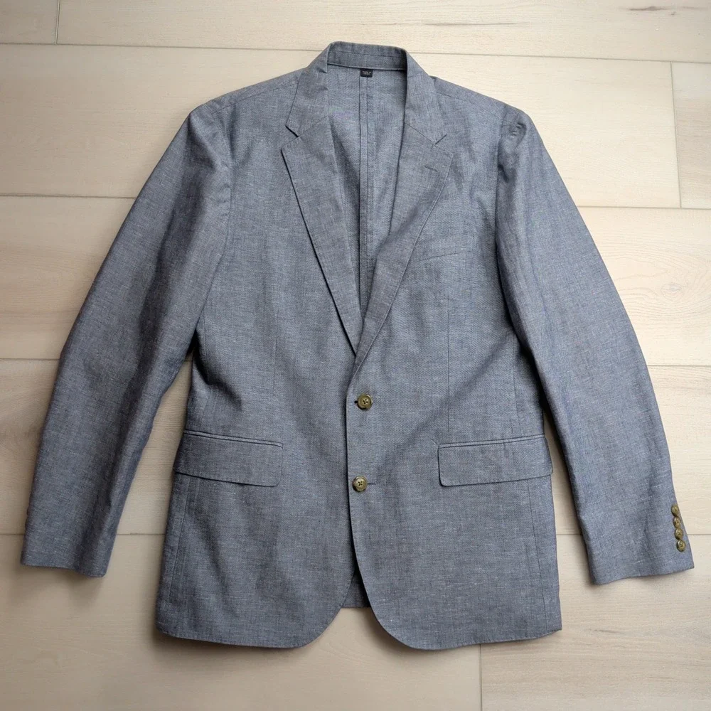 J.Crew Ludlow Blazer Mens 40R Blue Chambray Linen Cotton Unstructured Sport Coat